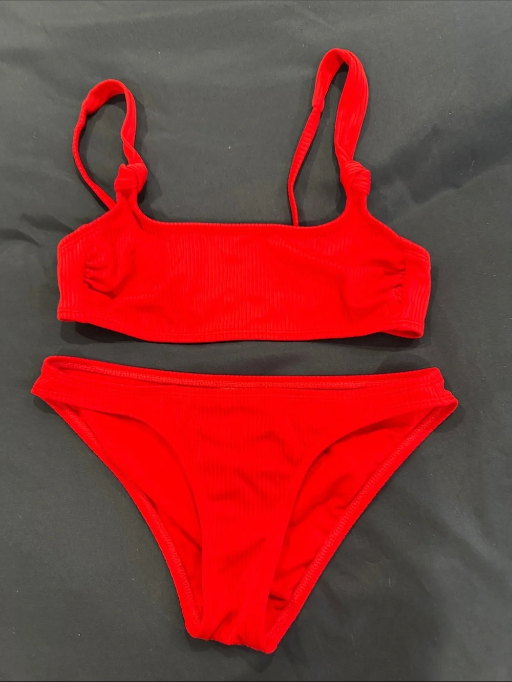 Exhilaration Red Ribbed Bikini Set - Two Piece Swimsuit- size bra s bottom